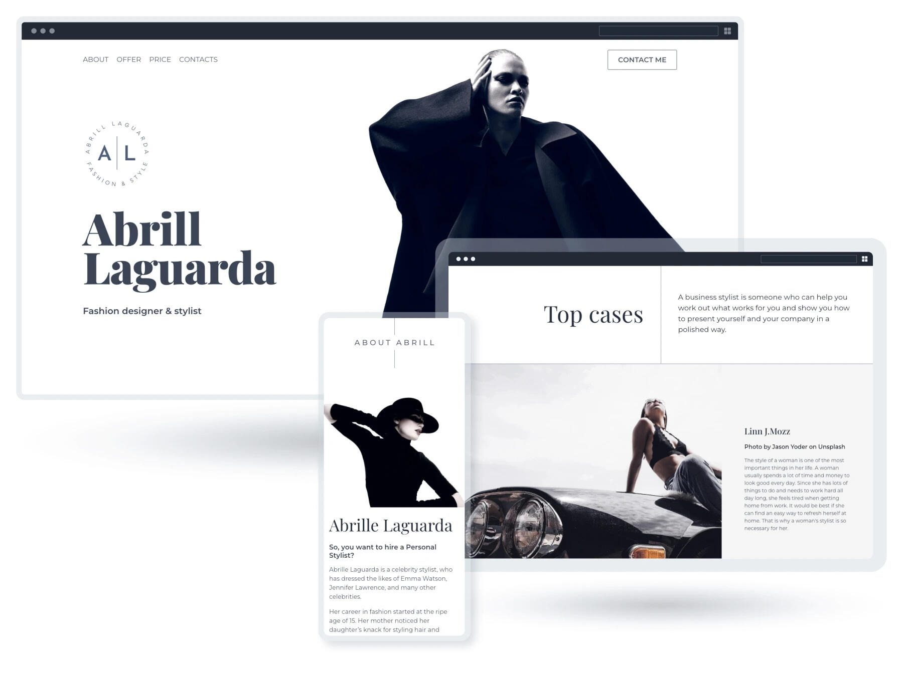 Carrd site template. Fashion designer & stylist Onepage site template free